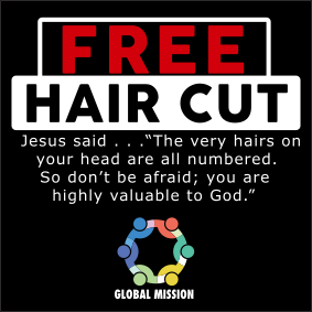 Black, Global Mission(logo),FREE HAIR CUT,150x150cm